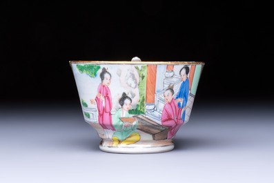 A Chinese Canton famille rose 'Rockefeller Pattern' cup and saucer, 19th C.