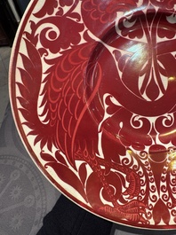 A William de Morgan lustreware 'Double Dragon' dish, late 19th C.