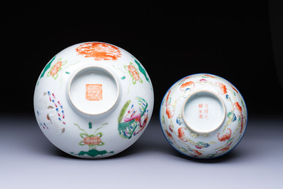 A Chinese famille rose 'Dragons' bowl and a 'Bats and Clouds' bowl, Tongzhi and Guangxu mark, 19th C.