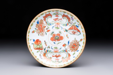 A Chinese famille rose 'Madame de Pompadour' cup and saucer, Qianlong, ca. 1745