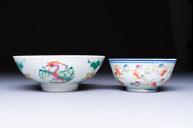A Chinese famille rose 'Dragons' bowl and a 'Bats and Clouds' bowl, Tongzhi and Guangxu mark, 19th C.