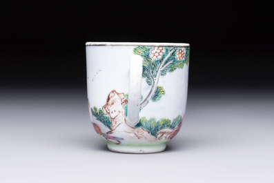 A Chinese famille rose 'Judgement of Paris' cup and saucer, Qianlong