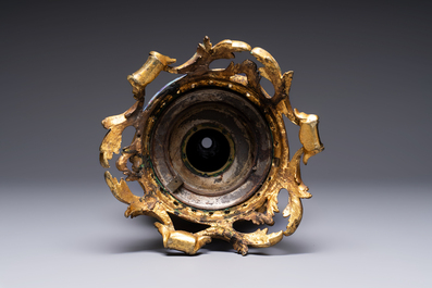 A gilt-bronze-mounted Chinese Canton famille rose celadon-ground vase, 19th C.