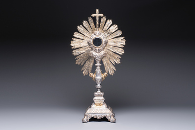 An imposing French parcel-gilt silver sunburst monstrance made for the Tourcoing church St-&Eacute;loi, Joseph Philippe Adolphe Dejean, Paris, dated 1847