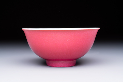 A Chinese ruby-enamelled bowl, Yongzheng mark and of the period