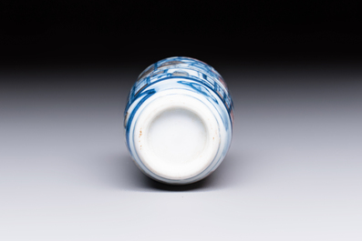 A fine Chinese blue, white and copper-red 'Yu Lou Fu Zhao 玉樓赴召' snuff bottle, 19th C.