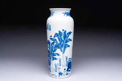 A rare Chinese blue and white 'Qilin' sleeve vase, 19th C.