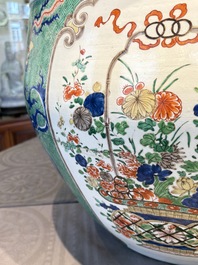 A large famille verte-style 'Flower Basket' scroll pot or fish bowl, Samson, Paris, 19th C.