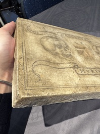 An Italian ecclesiastical marble altar plaque with 'Memento Mori' engraving, 19th C.