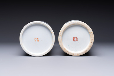 A fine Chinese qianjiang cai 'Tie Guaili' hat stand, signed Yu Huanwen 余煥文, Guanyao mark, dated 1893 and a 'Sages' hat stand, Tongzhi mark, 19th C.