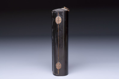A small Japanese gilt-lacquered wooden zushi shrine with a carved wooden monk, probably Edo, 18/19th C.