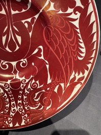 A William de Morgan lustreware 'Double Dragon' dish, late 19th C.