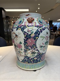 A large Chinese famille rose vase with lion-form handles and cover, 19th C.