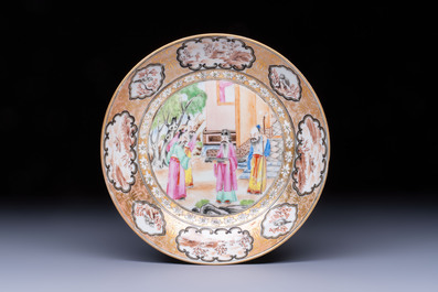 A Chinese Canton famille rose 'Rockefeller Pattern' cup and saucer, 19th C.