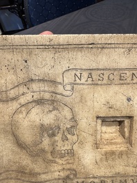 An Italian ecclesiastical marble altar plaque with 'Memento Mori' engraving, 19th C.