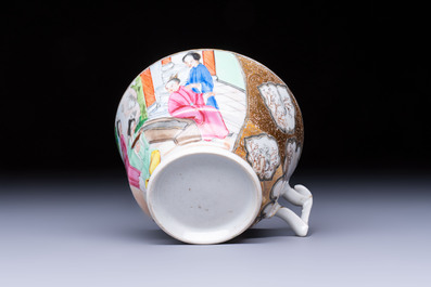 A Chinese Canton famille rose 'Rockefeller Pattern' cup and saucer, 19th C.