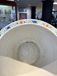 A large famille verte-style 'Flower Basket' scroll pot or fish bowl, Samson, Paris, 19th C.