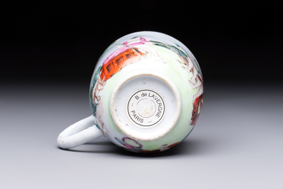 A Chinese famille rose 'Judgement of Paris' cup and saucer, Qianlong