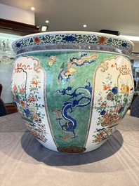 A large famille verte-style 'Flower Basket' scroll pot or fish bowl, Samson, Paris, 19th C.