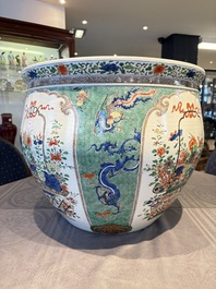 A large famille verte-style 'Flower Basket' scroll pot or fish bowl, Samson, Paris, 19th C.