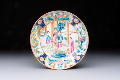 A highly unusual Chinese Canton famille rose cup and saucer, 19th C.