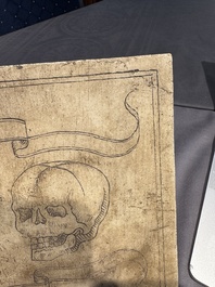 An Italian ecclesiastical marble altar plaque with 'Memento Mori' engraving, 19th C.
