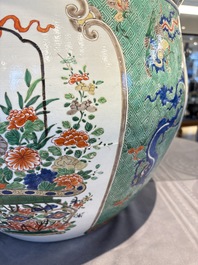 A large famille verte-style 'Flower Basket' scroll pot or fish bowl, Samson, Paris, 19th C.