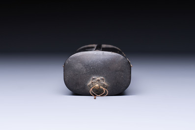 A small Japanese gilt-lacquered wooden zushi shrine with a carved wooden monk, probably Edo, 18/19th C.