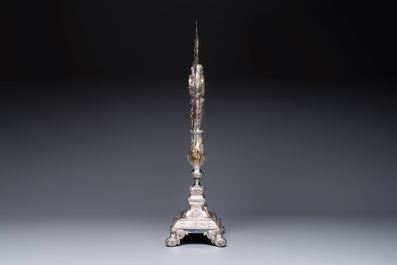 An imposing French parcel-gilt silver sunburst monstrance made for the Tourcoing church St-&Eacute;loi, Joseph Philippe Adolphe Dejean, Paris, dated 1847