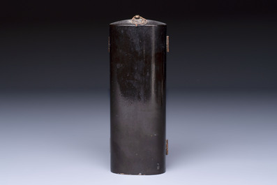 A small Japanese gilt-lacquered wooden zushi shrine with a carved wooden monk, probably Edo, 18/19th C.