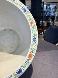 A large famille verte-style 'Flower Basket' scroll pot or fish bowl, Samson, Paris, 19th C.
