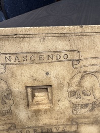 An Italian ecclesiastical marble altar plaque with 'Memento Mori' engraving, 19th C.