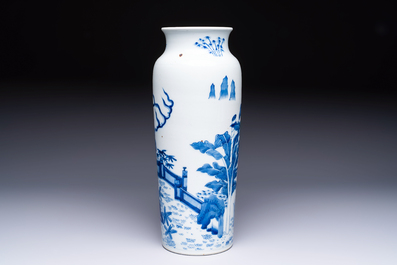 A rare Chinese blue and white 'Qilin' sleeve vase, 19th C.