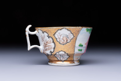 A Chinese Canton famille rose 'Rockefeller Pattern' cup and saucer, 19th C.