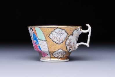A Chinese Canton famille rose 'Rockefeller Pattern' cup and saucer, 19th C.