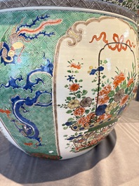 A large famille verte-style 'Flower Basket' scroll pot or fish bowl, Samson, Paris, 19th C.