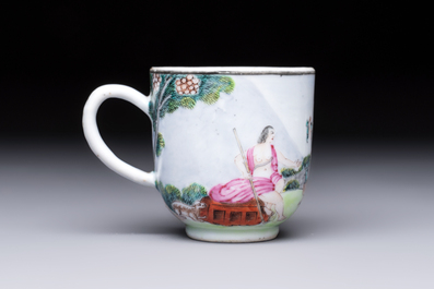 A Chinese famille rose 'Judgement of Paris' cup and saucer, Qianlong