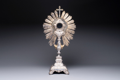 An imposing French parcel-gilt silver sunburst monstrance made for the Tourcoing church St-&Eacute;loi, Joseph Philippe Adolphe Dejean, Paris, dated 1847