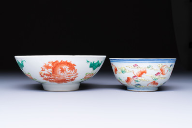A Chinese famille rose 'Dragons' bowl and a 'Bats and Clouds' bowl, Tongzhi and Guangxu mark, 19th C.