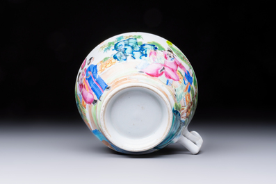 A highly unusual Chinese Canton famille rose cup and saucer, 19th C.