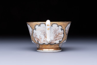 A Chinese Canton famille rose 'Rockefeller Pattern' cup and saucer, 19th C.