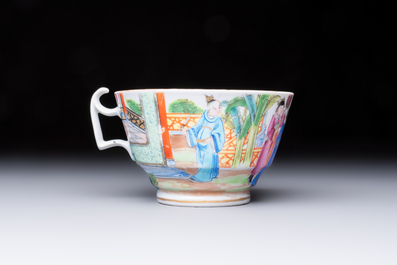 A highly unusual Chinese Canton famille rose cup and saucer, 19th C.
