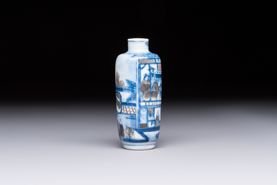 A fine Chinese blue, white and copper-red 'Yu Lou Fu Zhao 玉樓赴召' snuff bottle, 19th C.