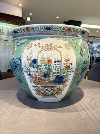 A large famille verte-style 'Flower Basket' scroll pot or fish bowl, Samson, Paris, 19th C.