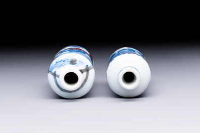 Two Chinese blue, white and copper-red snuff bottles with narrative design, 19th C.
