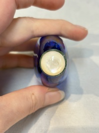 A fine Chinese dark blue and gold aventurine glass snuff bottle, probably from the imperial Beijing glass workshop, 18/19th C.