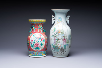 Two Chinese famille rose vases, two jars, a 'Lions' covered teapot and a Buddha, signed Mao Zirong 毛子榮 and Liu Jishun 劉吉順, 19/20th C.