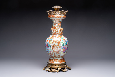 A gilt-bronze-mounted Chinese Canton famille rose celadon-ground vase, 19th C.