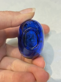 A fine Chinese dark blue and gold aventurine glass snuff bottle, probably from the imperial Beijing glass workshop, 18/19th C.