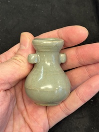 A Chinese Longquan celadon miniature 'Touhu' vase, Yuan/Ming